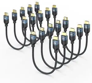 RyzzRooa 8K HDMI 2.1 Cables 1 FT 10-Pack, 48Gbps Ultra High Speed HDMI Braided Cord 1 Feet, 8K@60Hz, 4K@120Hz, HDCP 2.2&2.3, 3D, ARC/eARC, HDR10+ for Soundbar, TV, PS5/4, Xbox, Roku, Monitor, PC et RyzzRooa 8K HDMI 2.1 Cables 1 FT 10-Pack, 48Gbps Ultra High Speed HDMI Braided Cord 1 Feet, 8K@60Hz, 4K@120Hz, HDCP 2.2&2.3, 3D, ARC/eARC, HDR10+ for Soundbar, TV, PS5/4, Xbox, Roku, Monitor, PC et