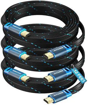 Maximm 4K HDMI Cable 12ft, Super-Slim Flat Space-Saving, High-Speed HDR HDMI 2.0 Braided Cord, 3-Pack Maximm 4K HDMI Cable 12ft, Super-Slim Flat Space-Saving, High-Speed HDR HDMI 2.0 Braided Cord, 3-Pack