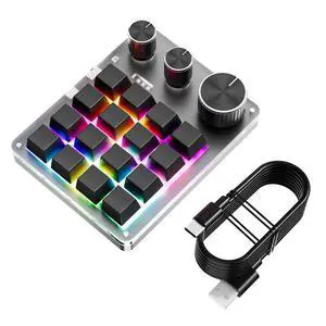LICAEVEY Custom Macro Pad, 16 Key Programmable Mechanical Keyboard with 3 Knobs & RGB LED, Keypad for, Gaming, Shortcuts, Fit for Wins OS X (Black) LICAEVEY Custom Macro Pad, 16 Key Programmable Mechanical Keyboard with 3 Knobs & RGB LED, Keypad for, Gaming, Shortcuts, Fit for Wins OS X (Black)