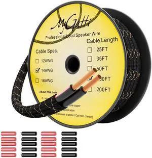 14/2 Speaker Wire 100 Feet, 14AWG Gauge Speaker Cable, Direct Burial, Durable Nylon Braided, in Wall, 2 Conductors, OFC Oxygen-Free Copper, for Car Audio Stereos, Home Theater, Surround Sound, Radio 14/2 Speaker Wire 100 Feet, 14AWG Gauge Speaker Cable, Direct Burial, Durable Nylon Braided, in Wall, 2 Conductors, OFC Oxygen-Free Copper, for Car Audio Stereos, Home Theater, Surround Sound, Radio