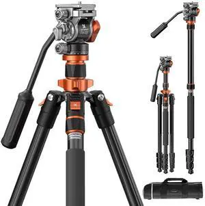 K&F CONCEPT 83" Camera Video Tripod for DSLR, Compact Aluminum Tripod with 360 Panorama Fluid Head for Travel, Video, Live Streaming, Vlogging, Payload 11lb K&F CONCEPT 83" Camera Video Tripod for DSLR, Compact Aluminum Tripod with 360 Panorama Fluid Head for Travel, Video, Live Streaming, Vlogging, Payload 11lb