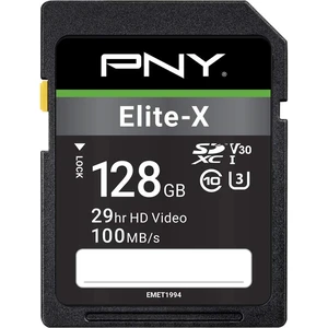 PNY 128GB Elite-X C10 U3 V30 SDXC Flash Memory Card, UHS-I, 4K UHD PNY 128GB Elite-X C10 U3 V30 SDXC Flash Memory Card, UHS-I, 4K UHD