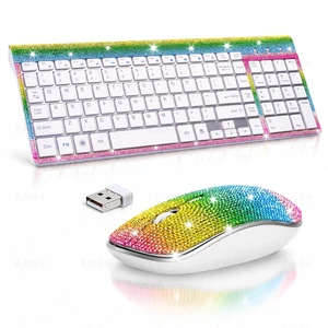 Dazzling Luxury Cute Keyboard and Mouse Wireless, Sparkly Bling Rhinestone Wireless Mouse and Keyboard Gift SetRainbow Dazzling Luxury Cute Keyboard and Mouse Wireless, Sparkly Bling Rhinestone Wireless Mouse and Keyboard Gift SetRainbow