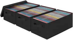 GYXZ DVD Storage Box 3 Pack, 13.78x7.87x5.71 Inch Stackable Foldable Organizer with Lid & Handles, Holds 60 Standard/120 Slim Discs for Blu-ray/Games/Movies, Space-Saving GYXZ DVD Storage Box 3 Pack, 13.78x7.87x5.71 Inch Stackable Foldable Organizer with Lid & Handles, Holds 60 Standard/120 Slim Discs for Blu-ray/Games/Movies, Space-Saving