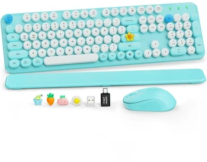 Wireless Keyboard and Mouse Combo, Pale Turquoise, Magnetic Wrist Rest Wireless Keyboard and Mouse Combo, Pale Turquoise, Magnetic Wrist Rest