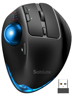 Wireless Trackball Mouse, Adjustable Angle, Rechargeable, Backlit-Blue Ball Wireless Trackball Mouse, Adjustable Angle, Rechargeable, Backlit-Blue Ball