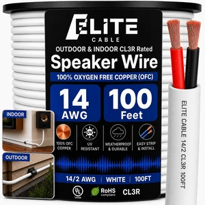 Elite 14/2 Speaker Wire 100ft, UL Listed, CMR/CL3R, (Riser/In-Wall & Outdoor/In-Ground (Direct Burial)- 100% Oxygen Free Pure Bare Copper (OFC), 14AWG/2-Conductor, 100ft Bulk Cable (105 strands) White Elite 14/2 Speaker Wire 100ft, UL Listed, CMR/CL3R, (Riser/In-Wall & Outdoor/In-Ground (Direct Burial)- 100% Oxygen Free Pure Bare Copper (OFC), 14AWG/2-Conductor, 100ft Bulk Cable (105 strands) White
