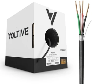 Voltive 22/4 Shielded Low Voltage Wire, Riser CL3R, Black, 500ft - 22AWG, 4 Conductors, Overall Shield, Stranded Bare Copper, UL Listed - V-1259-2 Voltive 22/4 Shielded Low Voltage Wire, Riser CL3R, Black, 500ft - 22AWG, 4 Conductors, Overall Shield, Stranded Bare Copper, UL Listed - V-1259-2