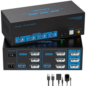4K@144Hz DisplayPort KVM Switch 2 Computers 3 Monitors 8K@60Hz Triple Monitor KVM Switch with USB 3.0, One Keyboard Mouse Control Dual PCs for Workstation Home Office 4K@144Hz DisplayPort KVM Switch 2 Computers 3 Monitors 8K@60Hz Triple Monitor KVM Switch with USB 3.0, One Keyboard Mouse Control Dual PCs for Workstation Home Office