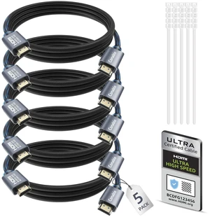 5-Pack 8K HDMI 2.1 Cable 3.3FT/1M, Certified Ultra High Speed, Braided 5-Pack 8K HDMI 2.1 Cable 3.3FT/1M, Certified Ultra High Speed, Braided