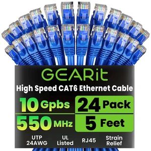 GEARit Cat6 Patch Cables Cat 6 Ethernet Cable 5 ft 24-Pack Blue GEARit Cat6 Patch Cables Cat 6 Ethernet Cable 5 ft 24-Pack Blue