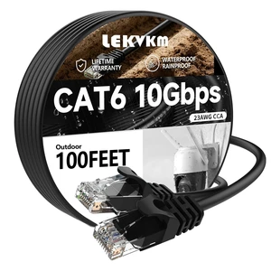 LEKVKM Cat 6 Ethernet Cable 100 ft, 23AWG Solid CCA Copper-Clad Aluminum, PE Waterproof Outdoor, Rigid Durable Jacket for Direct Burial and Conduit Runs, Supports 10Gbps Black LEKVKM Cat 6 Ethernet Cable 100 ft, 23AWG Solid CCA Copper-Clad Aluminum, PE Waterproof Outdoor, Rigid Durable Jacket for Direct Burial and Conduit Runs, Supports 10Gbps Black