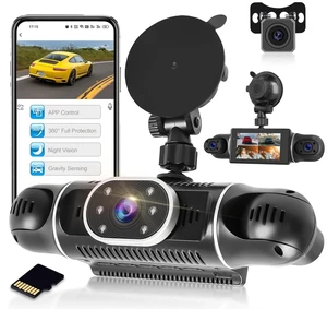 NHOPEEW 4 Channel 360 Dash Cam, 3 inch IPS Screen 1080P Front and Rear Inside, 720P Left Right Dash Camera for Cars with WiFi & App Control, Night Vision, Loop Recording + 64G TF Card NHOPEEW 4 Channel 360 Dash Cam, 3 inch IPS Screen 1080P Front and Rear Inside, 720P Left Right Dash Camera for Cars with WiFi & App Control, Night Vision, Loop Recording + 64G TF Card