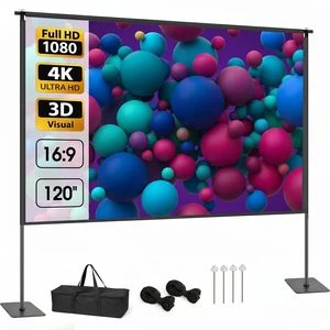 120 Inch Projector Screen with Stand, 16:9 4K HD Portable Projector Screen, Indoor Outdoor Front/Rear with Carry Bag for Home Theater Backyard Camping Movie Night 120 Inch Projector Screen with Stand, 16:9 4K HD Portable Projector Screen, Indoor Outdoor Front/Rear with Carry Bag for Home Theater Backyard Camping Movie Night