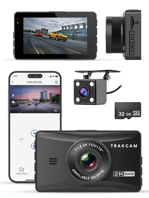 Trakcam 2K QHD Dual Dash Cam Front and Rear with GPS, WiFi, Super Night Vision, 3" IPS Screen, WDR, 170 Wide Angle, Reverse Assist, App Control, G-Sensor, Loop Recording Monitor (32GB Card Included) Trakcam 2K QHD Dual Dash Cam Front and Rear with GPS, WiFi, Super Night Vision, 3" IPS Screen, WDR, 170 Wide Angle, Reverse Assist, App Control, G-Sensor, Loop Recording Monitor (32GB Card Included)