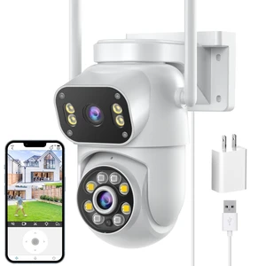 Wireless Dual Lens Surveillance Security Camera Outdoor Indoor, 2.4GHz WiFi PTZ Camera for Home Security, Color Night Vision, Human Detection & AutoTracking, Two Way Audio, Waterproof, SD Slot Wireless Dual Lens Surveillance Security Camera Outdoor Indoor, 2.4GHz WiFi PTZ Camera for Home Security, Color Night Vision, Human Detection & AutoTracking, Two Way Audio, Waterproof, SD Slot