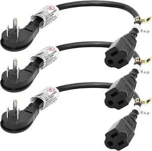 FIRMERST 1875W Low Profile 1Ft Extension Cord 14 AWG Black 3 Pack