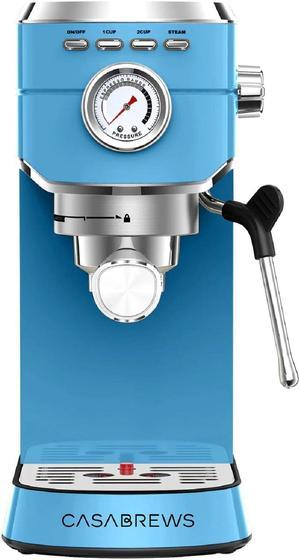 Casabrews 20 Bar Espresso Machine Semi-Automatic Coffee Maker with Milk Frother, Stainless Steel, Baby Blue