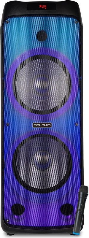 Dolphin SPF-1212R Powerful Sound & BASS 5100W | Portable Rechargeable Big Party Speaker | Dual 12", 3X 1 Tweeters | LED Party Lights, Handles and Wheels, Includes 2X Mic & Remote Control