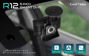 Coral Vision R12 Dual Lens Dashcam CarPlay Bluetooth audio output 5-inch Driving Recorder with CarPlay Android Auto