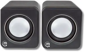 MANHATTAN USB Powered Stereo Speaker System - Small Size - with Volume Control & 3.5 mm Audio Plug to Connect to Laptop, Notebook, Desktop, Computer - 3 Yr Mfg Warranty - Black Silver, 166898