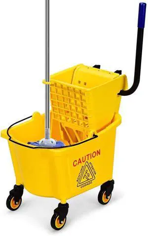 ARLIME Mop Bucket with Wringer On Wheels, 26 Quart Capacity Portable Wringer Trolley on Wheels, Side Press Floor Cleaning Wavebrake w/Handle, Mop Bucket for Home, Commercial, Restaurants