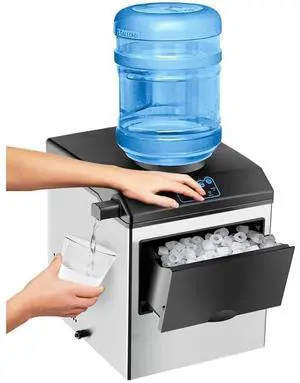 ARLIME Ice Maker with Water Dispenser, 2 in 1 Countertop Ice Maker with 5 lbs Storage Basket, 2 Ways to Add Water, 48 Pounds in 24 Hours, Water Cooler for 5 Gallon Bottle, Perfect for Home Office