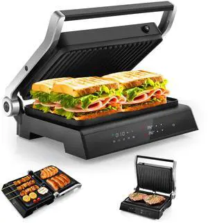 ARLIME 3 in 1 Panini Grill Press Sandwich Maker, 180 Degrees w/5 Auto Cooking Modes & LED Display, 1200W Electric Indoor Grill with Removable Plates & Drip Tray, Panini Press Grill for Breakfast
