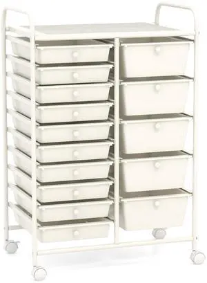 ARLIME 15-Drawer Storage Cart, 15 Drawer Trolley, Rolling Organizer Cart, Scrapbook Paper Organizer, Suitable for Office and School, Rolling Office Storage Tools (White)