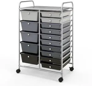 ARLIME 15-Drawer Storage Cart, Grey, Metal and Plastic Frame, Polypropylene Boxes, Rolling Organizer for Office and School