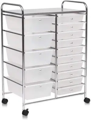 ARLIME 15-Drawer Storage Cart, 15 Drawer Trolley, Rolling Organizer Cart, Scrapbook Paper Organizer, Suitable for Office and School, Rolling Office Storage Tools (Clear)