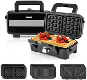 ARLIME Waffle Maker with Removable Plates, 1082W Electric Panini Press Grill w/Non-stick Plates, Indicator Lights, Sandwich Maker w/ 5-gear Temperature Control for Breakfast Grilled Cheese Steak