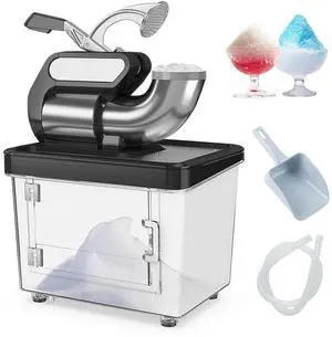 ARLIME Snow Cone Machine, 660 LBS/H 300W Electric Ice Crusher w/Dual Blades & Safety On/Off Switch, ETL-Approved Stainless Steel Commercial Shaved Ice Machine for Home Restaurant Bar, 37L (Black)