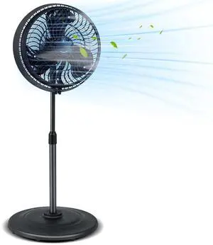 ARLIME Misting Pedestal Fan, 16 Inch Oscillating Ventilator with Hose Connector, 3 Micro-Mist Levels, 3 Speeds, Adjustable Height and CFGI Plug, Metal Standing Fan for Patio Backyard, Black