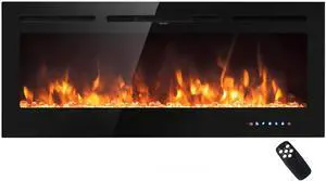 ARLIME 50 Recessed Electric Fireplace 750W/1500W Wall Mounted & in Wall, Smokeless Electric Stove Heater with Remote Control Touch Screen, 9 Flame Color, Temperature Control & Timer Linear Fireplace