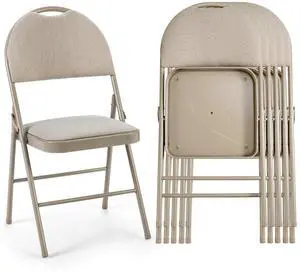 ARLIME 6 PCS Folding Chairs w/Padded Seats, Padded Foldable Seats w/Handle Hole, Upholstered Seat, Steel Frame, Folding Chair for Home, Church, School, Office, Wedding Party, Courtyard Use, Beige ARLIME 6 PCS Folding Chairs w/Padded Seats, Padded Foldable Seats w/Handle Hole, Upholstered Seat, Steel Frame, Folding Chair for Home, Church, School, Office, Wedding Party, Courtyard Use, Beige