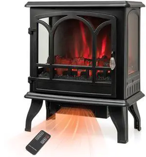 ARLIME 20 Electric Fireplace Stove, Freestanding Fireplace Heater w/ 3D Realistic Flame Effect, Adjustable Heat, Overheating Safety System, Small Electric Fireplace, Black