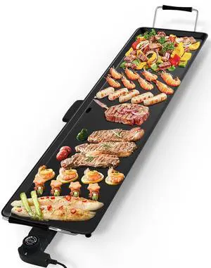 35" Large Electric griddle, Arlime Indoor Outdoor Teppanyaki Table Top Grill Griddle, Portable BBQ Grill Electric, with Adjustable Temperature for Party/Home/Camping Cooking Black