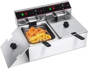 ARLIME Commercial Deep Fryer, 3400W Countertop Electric Fryers w/Basket Large Dual Tank Chicken Chips Fryer 2 x 5.8QT/5.5L w/Removable Oil Tank & Temperature Control for Restaurant Party Kitchen