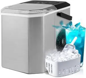 ARLIME Countertop Ice Maker, Portable Ice Making Machine 6-13 Mins 9 Cubes, 26.5 lbs/24 H, 2 Sizes Cube, Auto-Cleaning Function, Basket & Scroop Include, Perfect for Home Kitchen Bar Office (Silver)