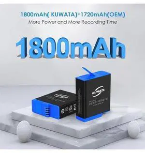 KUWATA 3 Pack Battery With Charger For Go Pro Hero 11 10 9