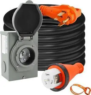 50 Amp Generator Cord 25FT and 50 Amp Power Inlet Box for Home, NEMA 14-50P SS2-
