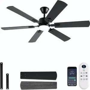 56Inch Black Ceiling Fans with Lights and Remote/App Control, Dimmable LED, Reve