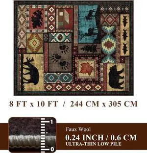 Rustic Cabin Area Rug 8X10,Machine Washable Lodge Bear Rug,Non-Slip Low Pile Pri Rustic Cabin Area Rug 8X10,Machine Washable Lodge Bear Rug,Non-Slip Low Pile Pri