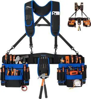 Tool Belt Suspenders, 33-Pocket Electrician Tool Belt, Tool Belts for Men with D