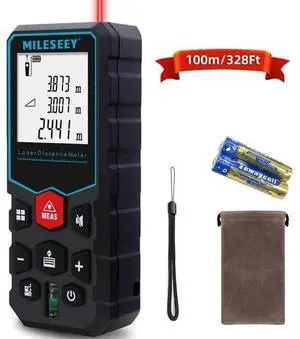 Mileseey 328 Ft Laser Distance Measure with Bubble Level M/in/Ft 2 AAA Batteries
