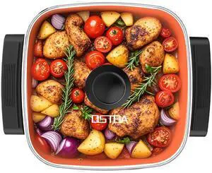 OSTBA Electric Skillet and Frying Pan with Glass Lid, 12"x12" Copper Nonstick Electric Pan for Cooking, 1500W Power, Cool Touch Handles, Adjustable Temperature, PTFE & PFOA Free