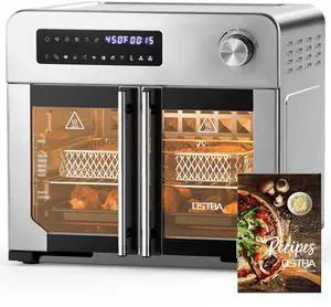 OSTBA French Door Air Fryer Toaster Oven Combo, 102 Recipes & 7 Accessories Extra Large Airfryer Convection Oven Countertop 10-in-1, 30% Faster 90% Less Oil, Stainless Steel