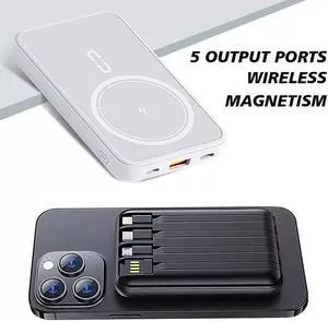 10000mAh Power Bank 15W Magnetic Fast Charging External Battery Wireless Charger with 4lines Cable for iPhone 15/14/13 xiaomi