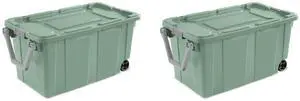Sterilite 40 Gallon Wheeled Industrial Tote Plastic Adult, Green Sage, Set of 2